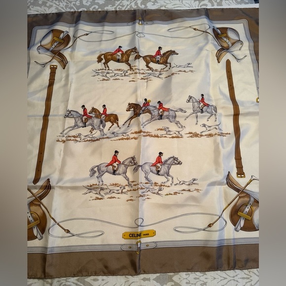 Celine Paris Made In Italy Large Scarf Horse Harness Saddles Hunting Dogs - Picture 1 of 16